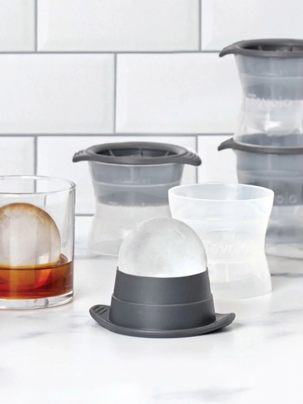 Whiskey & Cocktail Chilling Set – 3 Large Sphere Ice Molds, Chilling Stones